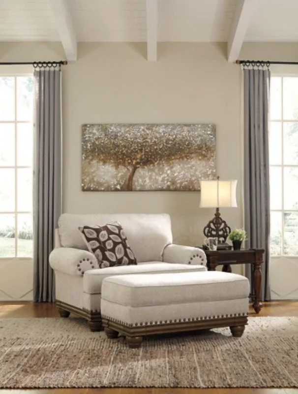 Signature Design by Ashley Traditional Harleson Ottoman Chenille Wheat