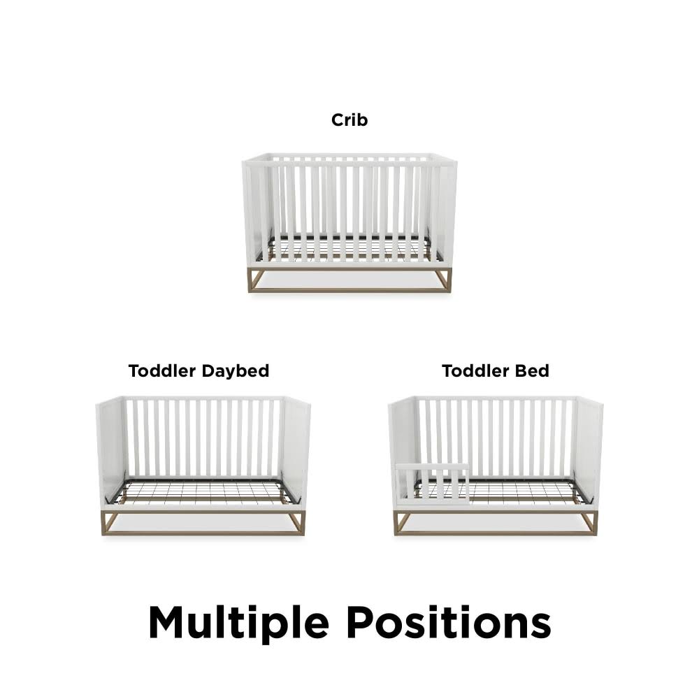 Little Seeds Haven 3 in 1 Convertible Wood Crib with Base in White and Gold - DA8028579LS