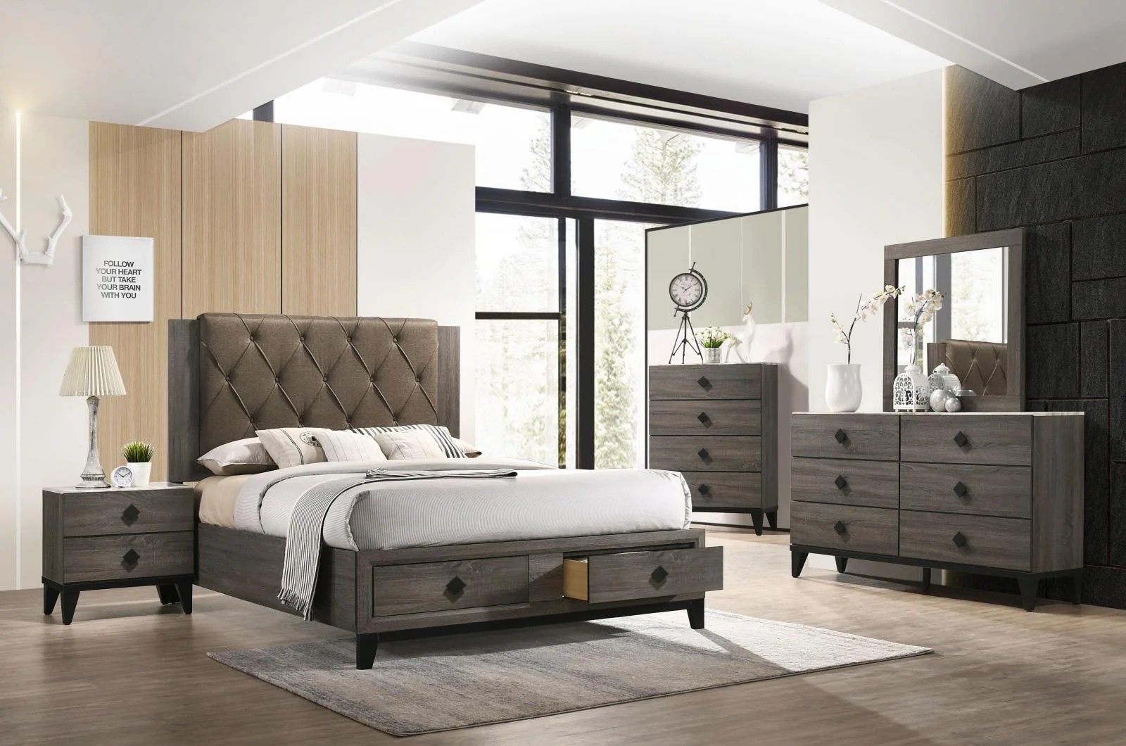 Transitional Rustic Gray Oak Storage King Bedroom Set 5Pc Avantika-27667EK Acme