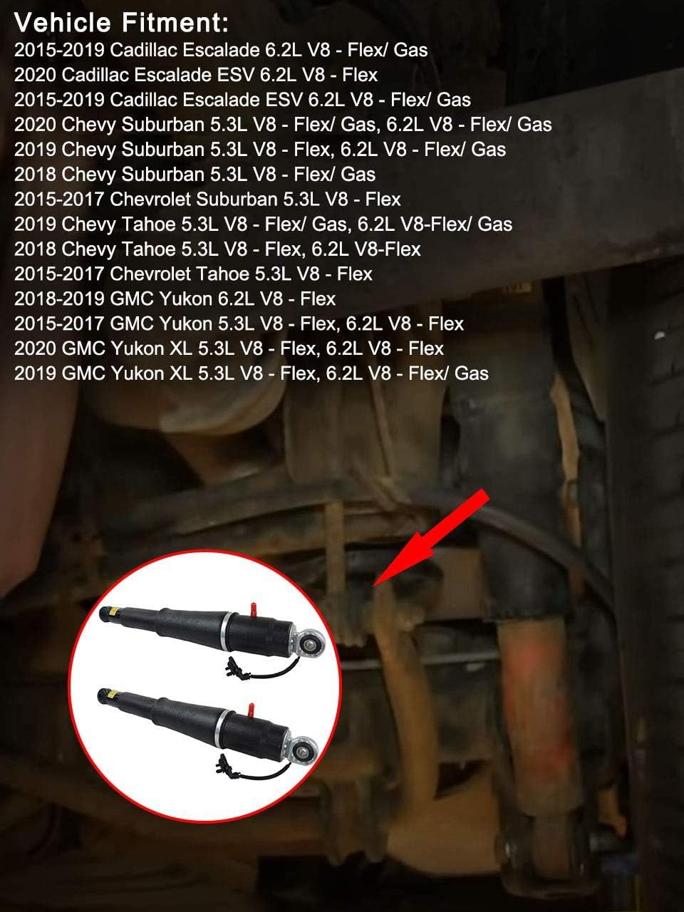 84176675 Pair Rear Air Shock Strut Absorber Fits for Cadillac Escalade ESV Chevy Suburban Tahoe GMC Yukon XL 5.3L 6.2L V8 2015 2016 2017 2018 2019