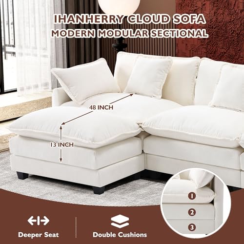 Ihanherry 111.4" U Shaped Modern Cloud Sofa Modular Sectional Couch with 2 Ottoman, 5-Seat Chenille Deep Seat Sofa with Pillow for Living Room