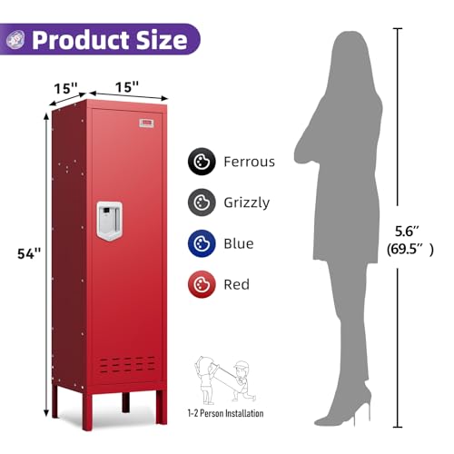 Metal Cabinet Home Office Storage,Lockers,Lockable Employees Metal Locker with Door,54" Height Steel Locker,Lockable Steel Locker for Gym,School,Home