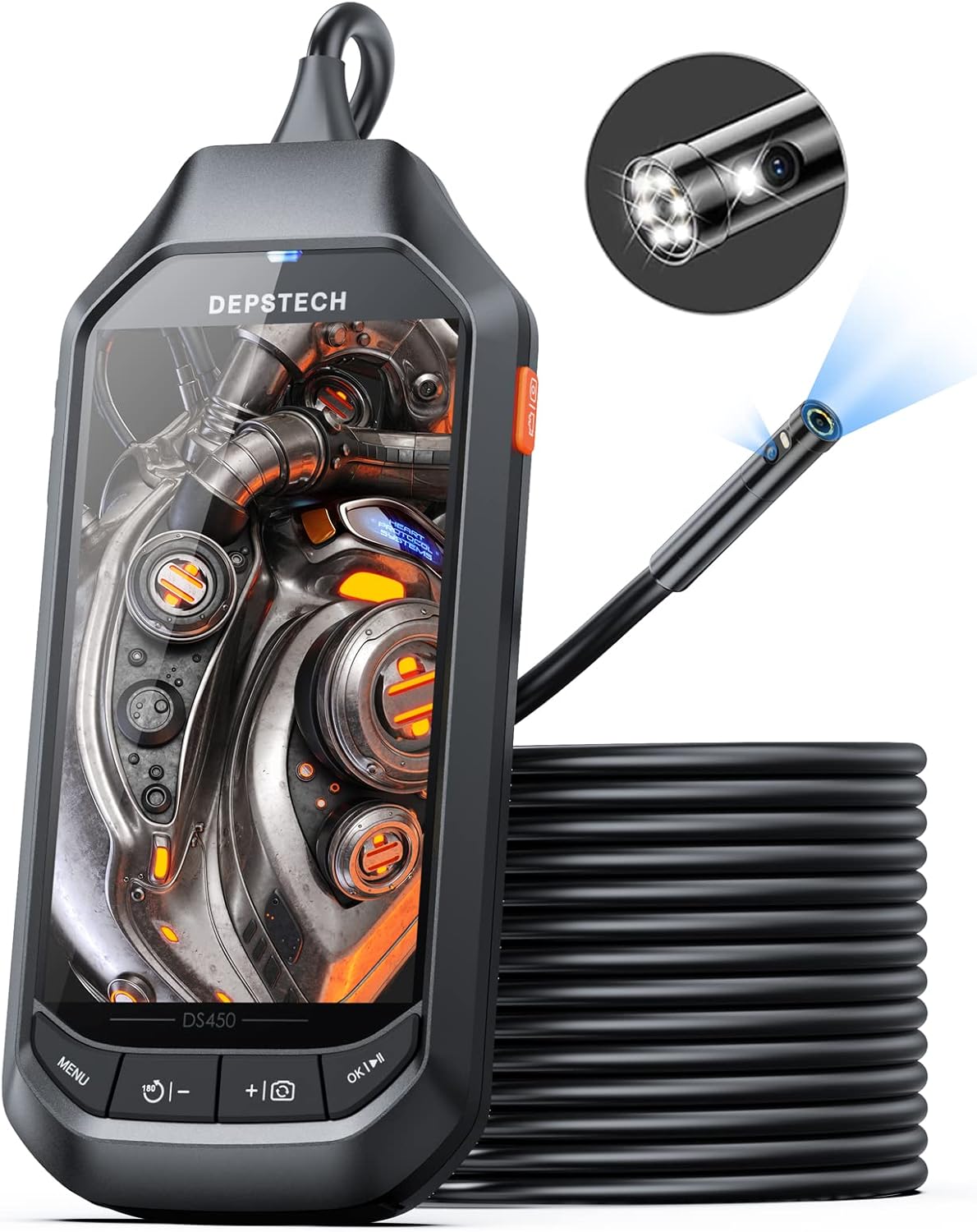 4.5" IPS Screen Borescope, DEPSTECH 1080P HD Dual Lens Endoscope Camera with Split Screen