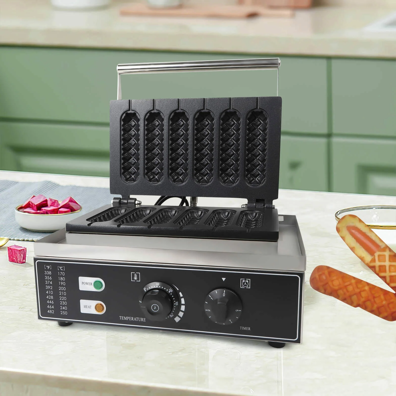 Loyalheartdy Commercial Nonstick Electric Waffle Maker Machine 1500W 6 Slice Waffle Hot Dog Maker 5 Mins