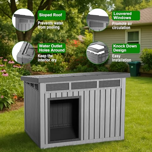 DRATO Outdoor Dog and Goat House - Resin All-Weather Dog House Outdoor, Durable Dog Kennel Outside for Backyard, Farm, Pasture