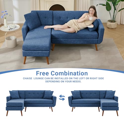 Tbfit L Shaped Couch Sofa, 80" W Mid-Century Modern Sectional Couches, 3 Seater Sofas with Wide Chaise Lounge & Two Pillows