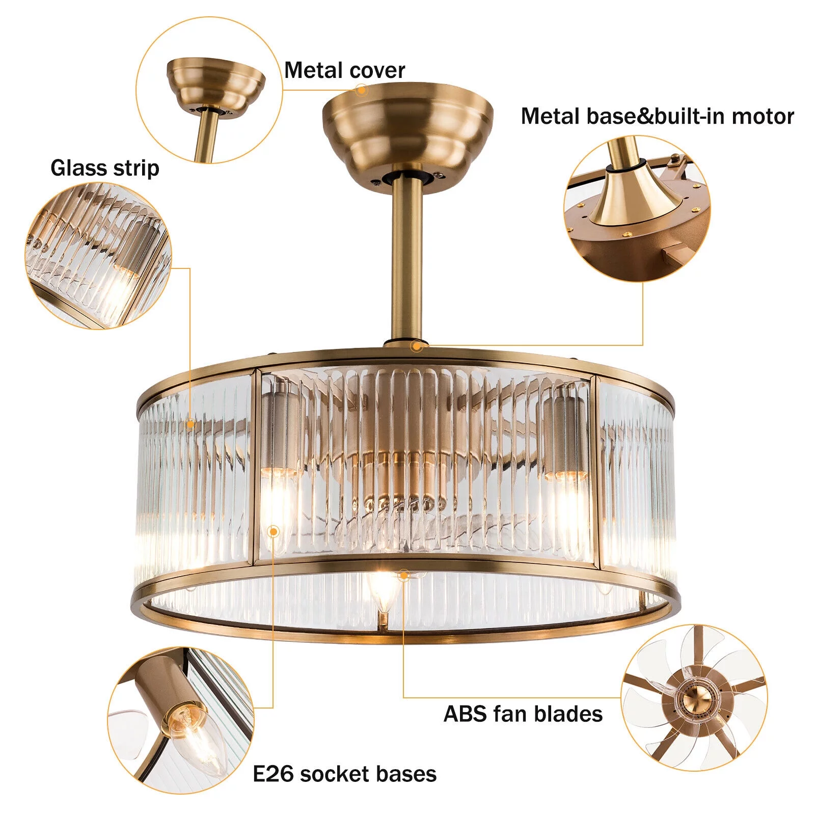SHZICMY 18inch Farmhouse Ceiling Fan Light Gold With Remote Control For Kitchen Island
