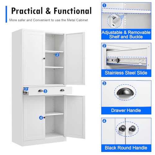 Pantry Cabinet, 71 Inch Tall Kitchen Storage Cabinet, Metal Pantry Cabinet with Doors and Adjustable Shelves, Black Food Cupboard