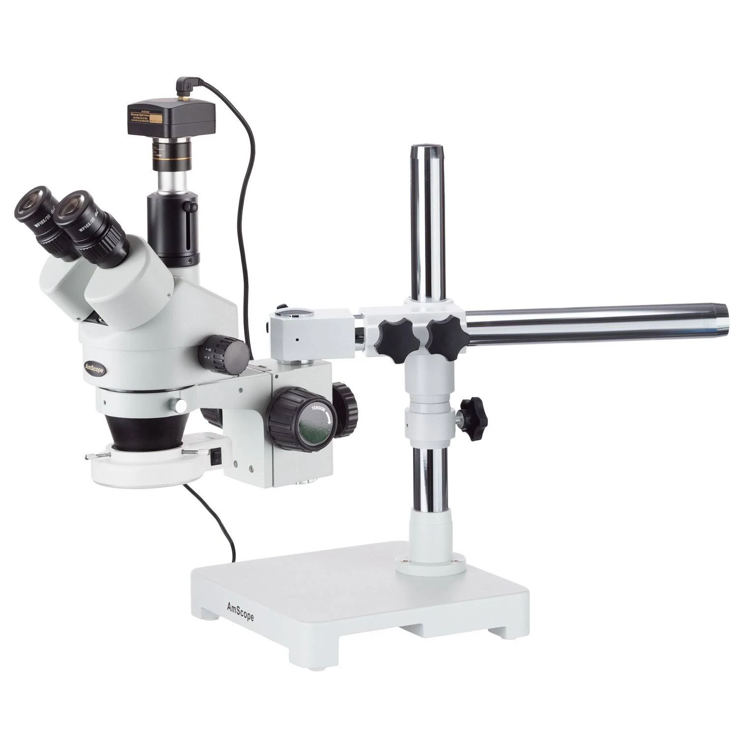 Amscope 3.5X-90X Trinocular LED Boom Stand Stereo Microscope + 5MP Camera