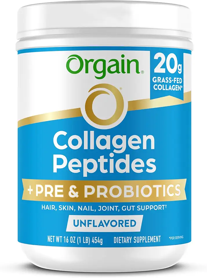 Orgain Hydrolyzed Collagen Peptides + Prebiotic & Probiotics Powder for Women & Men, 20g Grass Fed Collagen, 1 Billion CFU - Supports Digestive, Hair