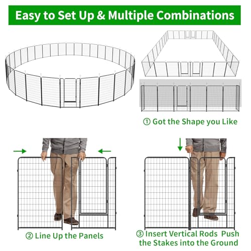 Dog Playpen Outdoor Extra Wide 12 Panels Heavy Duty Anti-Rust Coating-Strengthened Dog Fence 40" Height with Doors Portable for RV Camping Yard