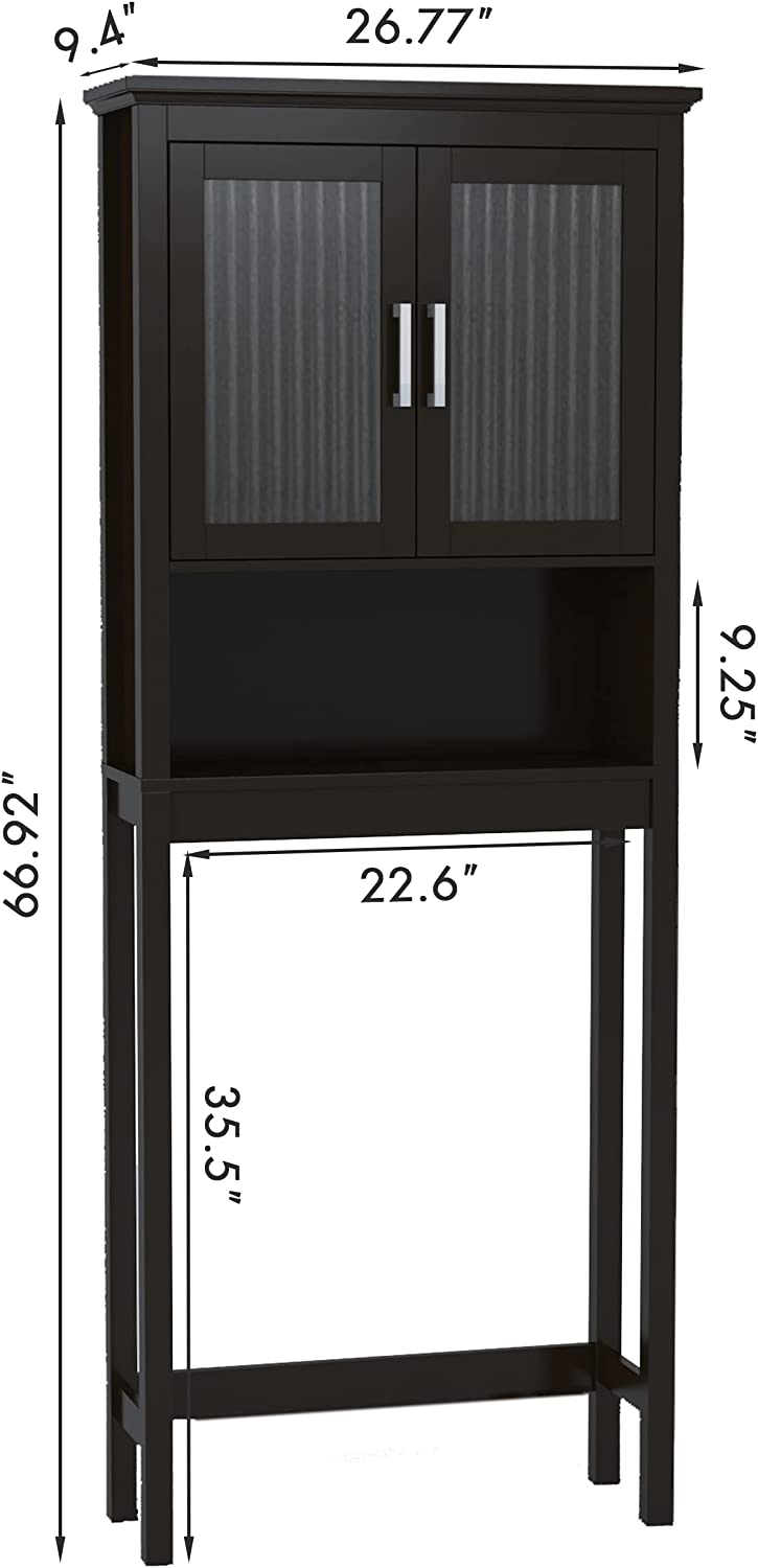 Spirich Home Bathroom Cabinet Over The Toilet, Bathroom Storage Cabinet with Windowpane Glass Doors and Adjustable Shelves