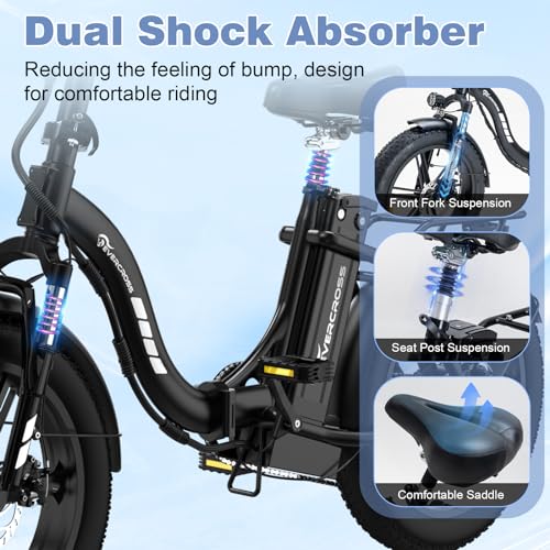 EVERCROSS EK6 Electric Bike 20" x 4.0 Fat Tire Foldable E Bike with 48V 15Ah Removable Battery, 750W Mountain Adult Electric Bicycle with 7 Gears
