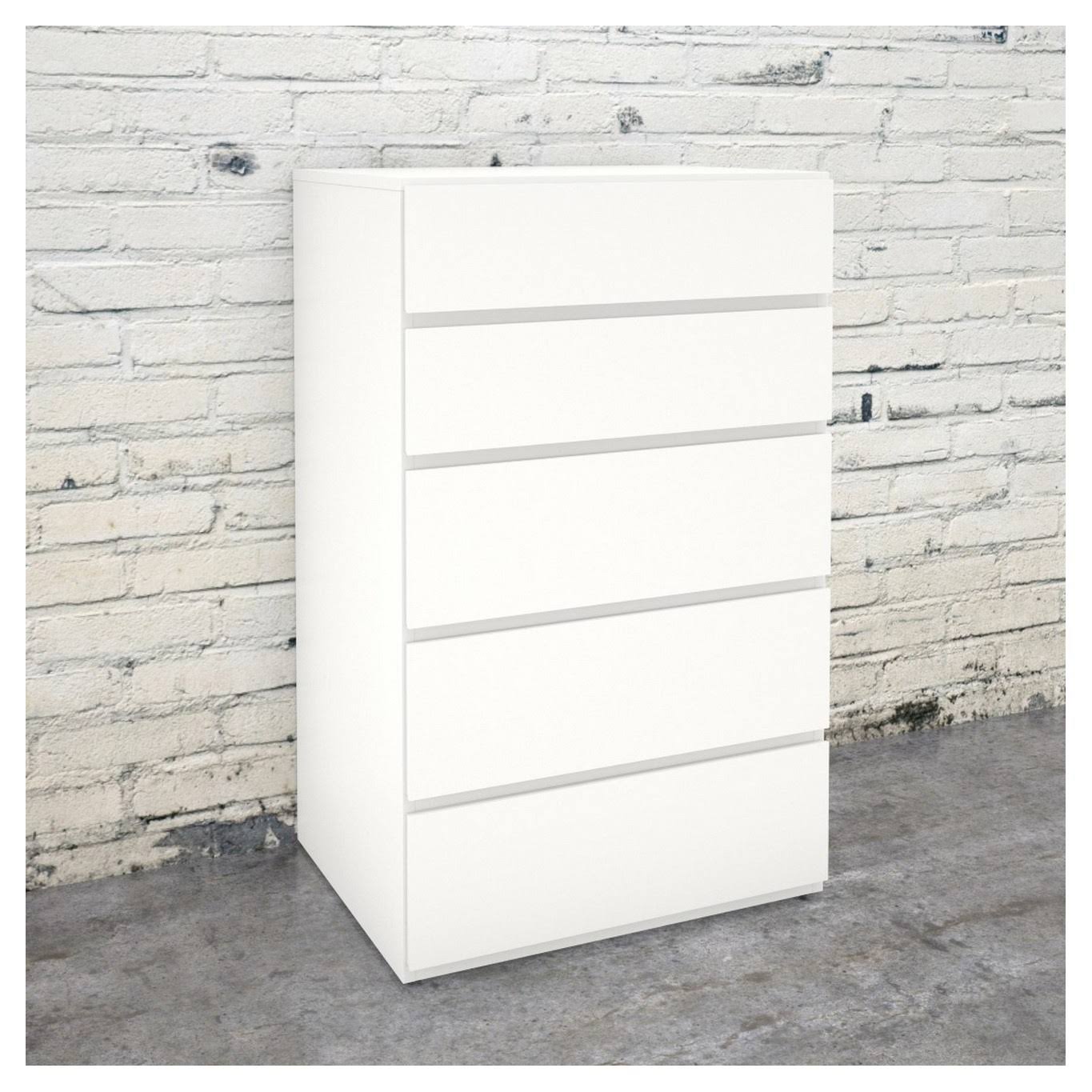 Nexera Blvd Five Drawer Chest, White, 23.75x22 x 18.75x22 x 38.75x22