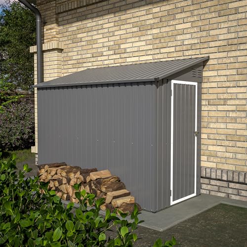 4×8 FT Outdoor Metal Storage Shed,Heavy-Duty Lean to Storage Shed with Floor Base,Garden Tool Metal Storage House W/Lockable Door and 2 Air Vents
