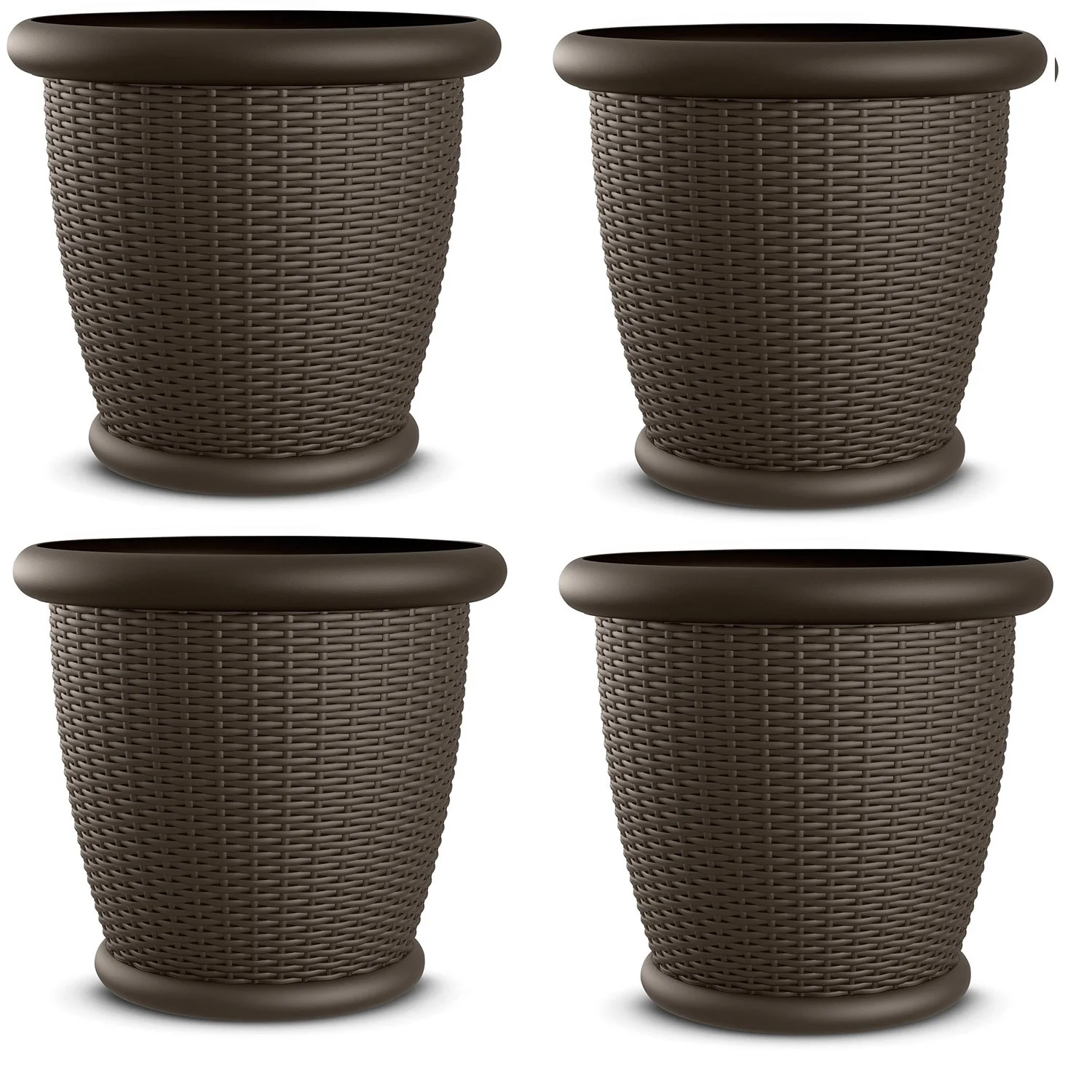 Suncast Willow 22" Diameter Resin Decorative Wicker Patio Planter Pot (4 Pack) - Curated Treasures Market