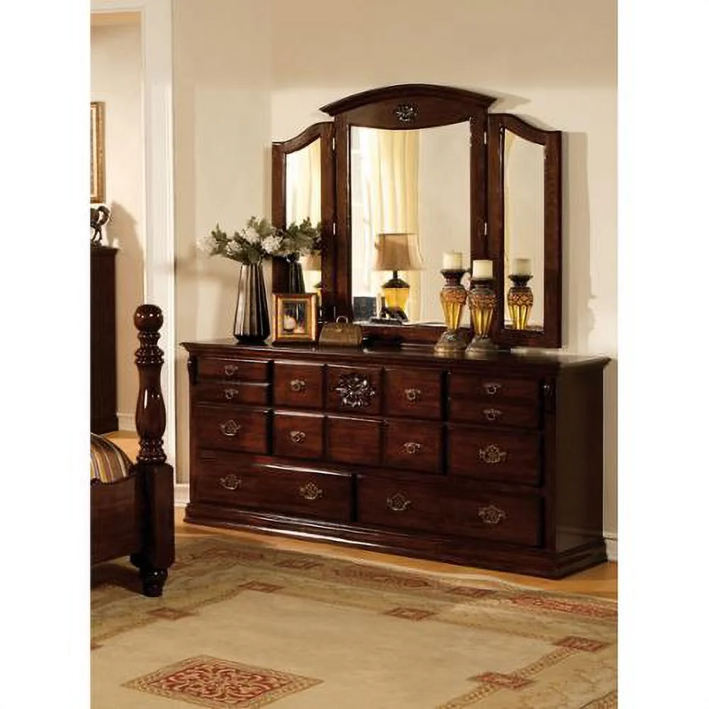 Furniture of America Weston Traditional 4-piece Glossy Dark Pine Poster Bedroom Set Cal. King