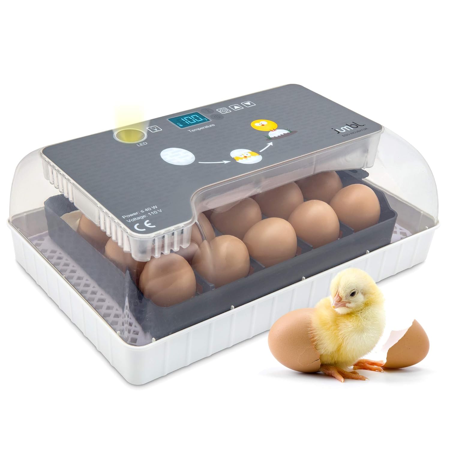 Jumbl Clear Egg Incubator, Fully Automatic Digital Poultry Hatching Machine, Temperature Control & Automatic Egg Turner, LED Candler