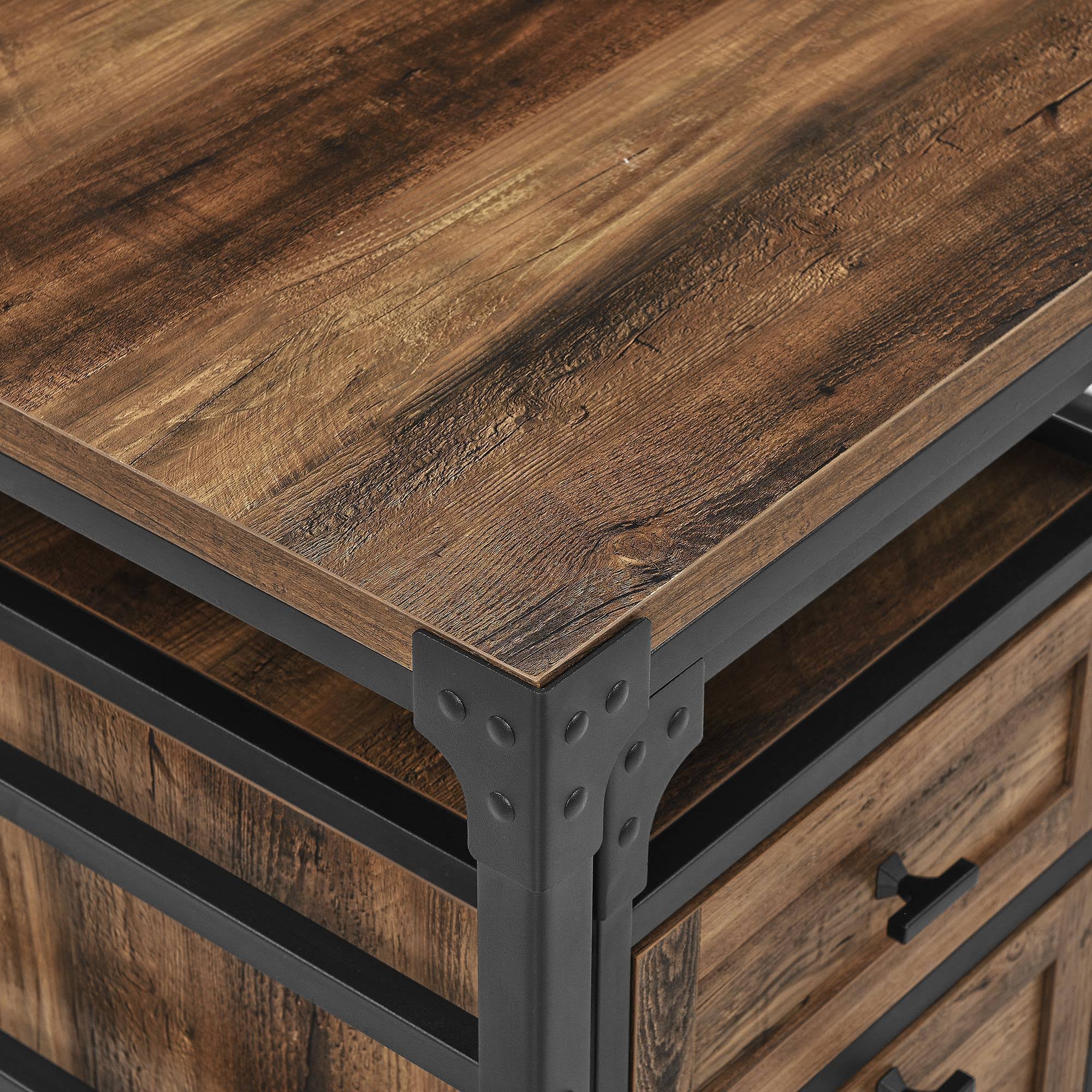 Halverson Angle Iron Writing Desk with 2 Drawer Filing Cabinet Reclaimed Barnwood - Saracina Home