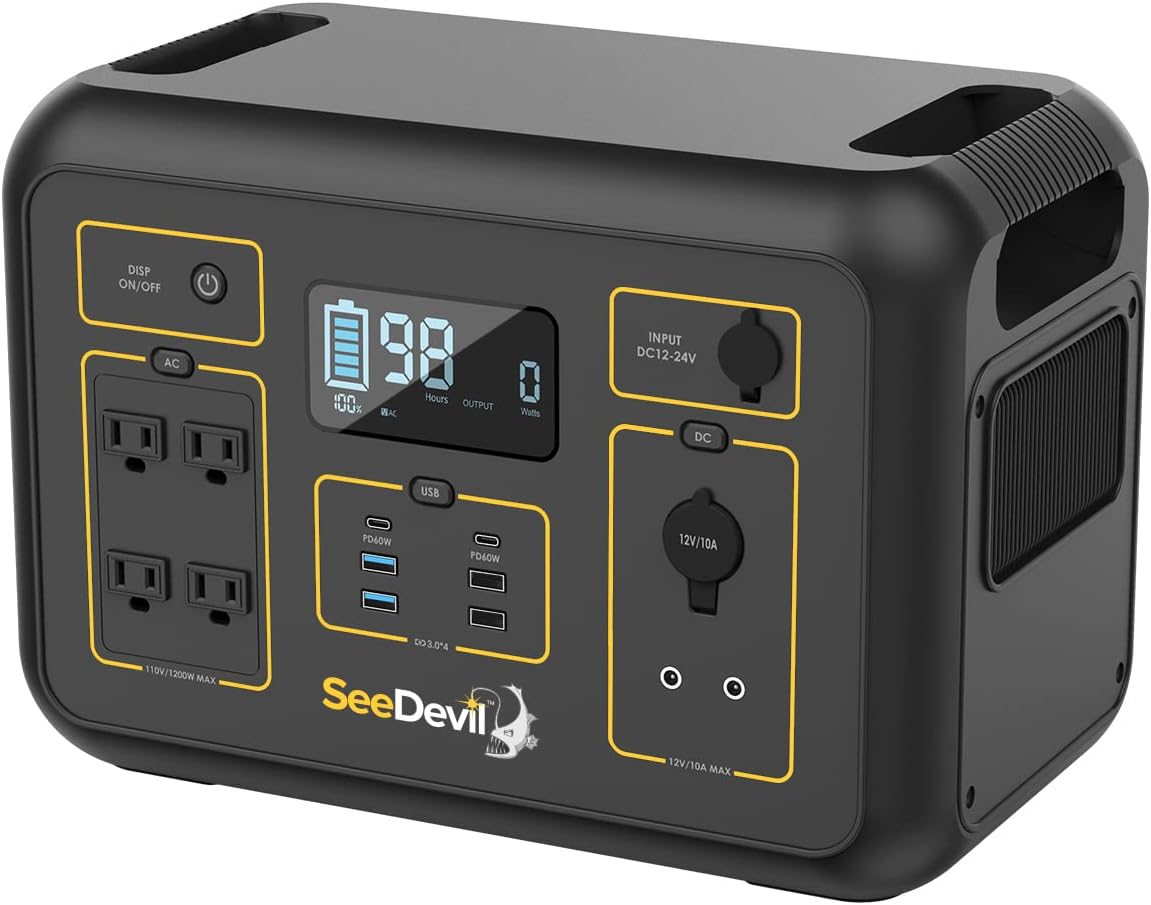 SeeDevil Portable Power Station 1200W, 1132Wh Portable Generator with 4x110V/1200W AC Outlets, for Outdoor RV/Van Camping, Overlanding