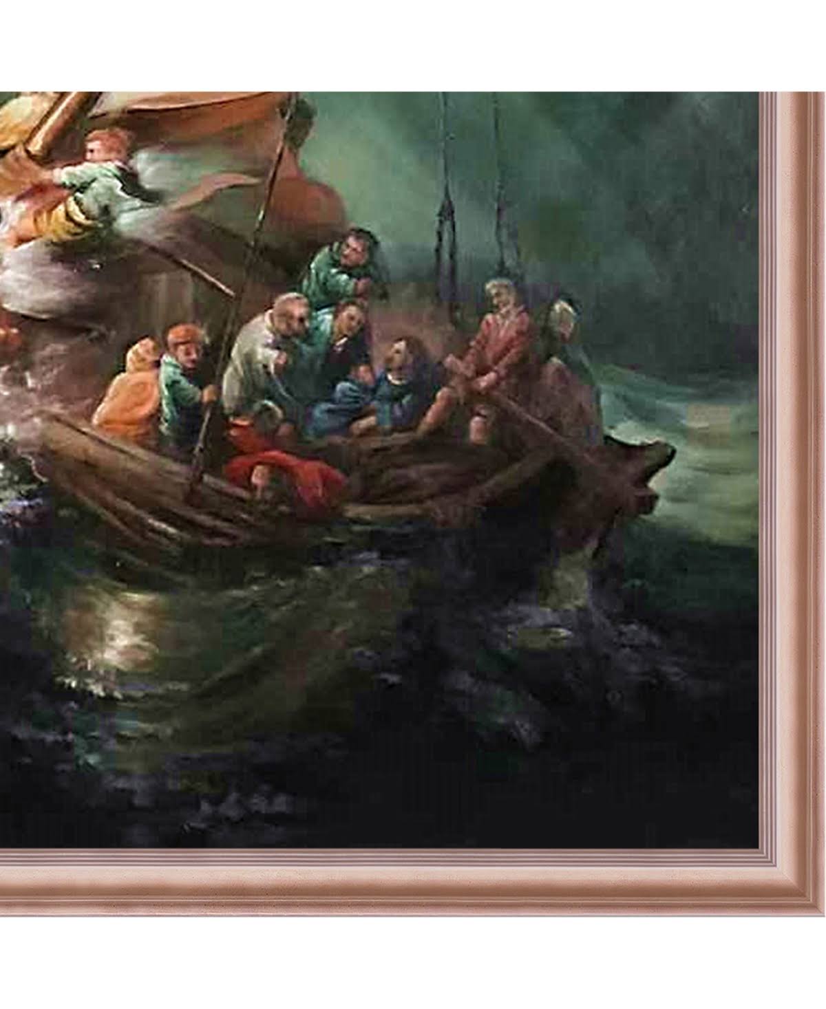 The Storm on The Sea of Galilee by Rembrandt Hand Painted Oil Painting with Rose Gold Classico Frame 24x22 x 36x22