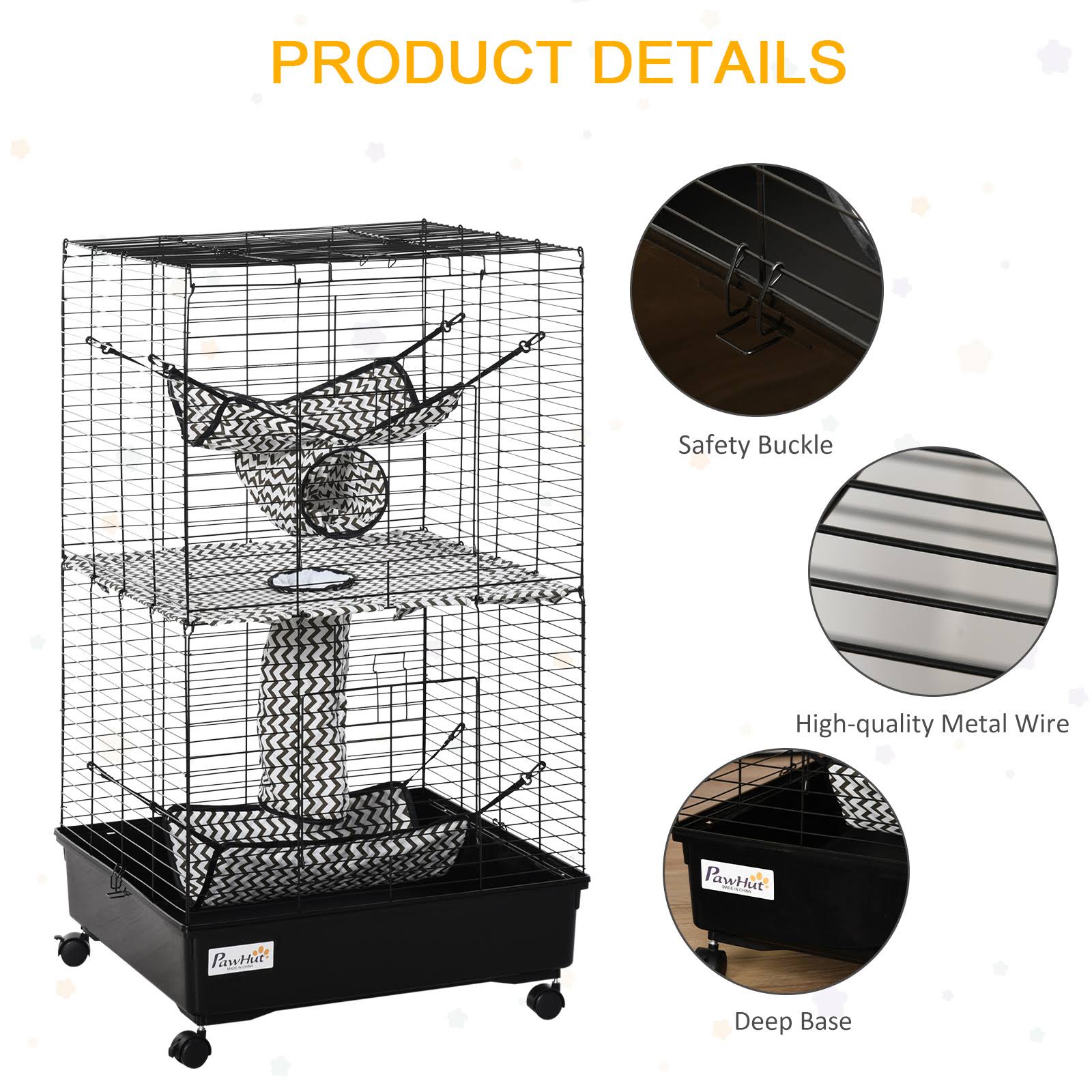 Pawhut Small Animal Cage Habitat Pet Play House for Ferret with Wheels Hammocks Tunnels