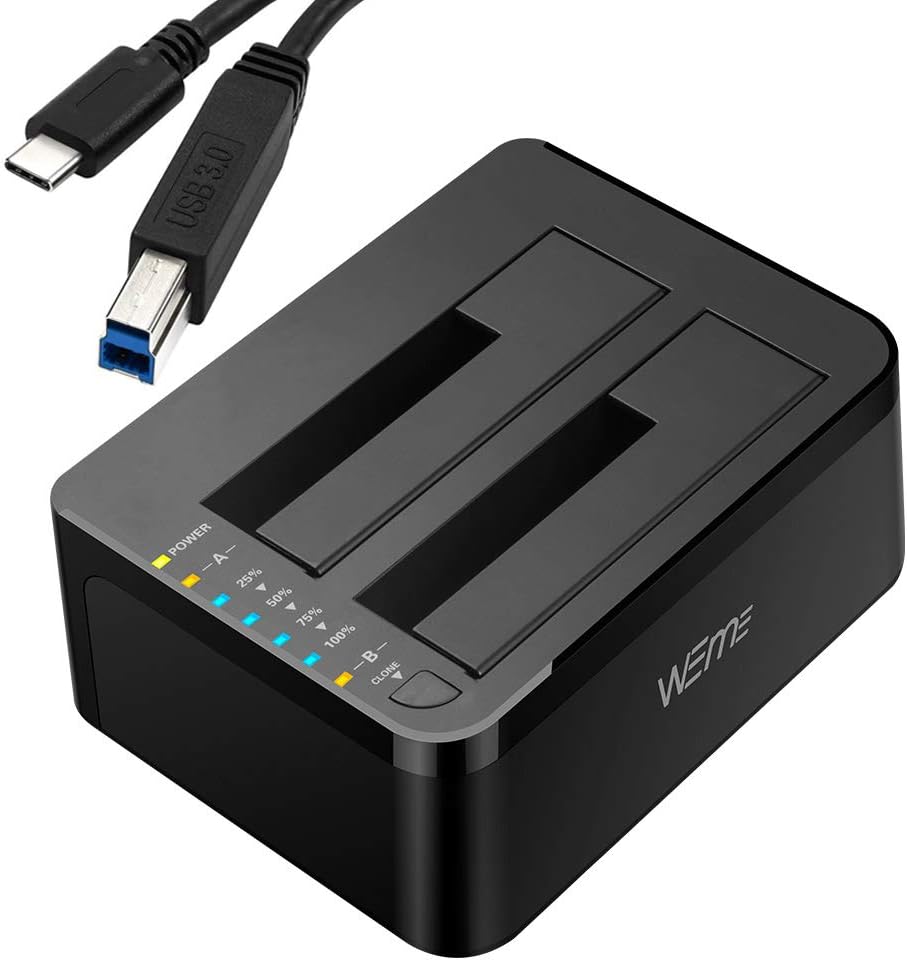 WEme USB C 3.0 to SATA External Hard Drive Dock Docking Station, SSD HDD Disk Duplicator Cloner for Dual Bay 2.5 3.5 Inch SATA I II III