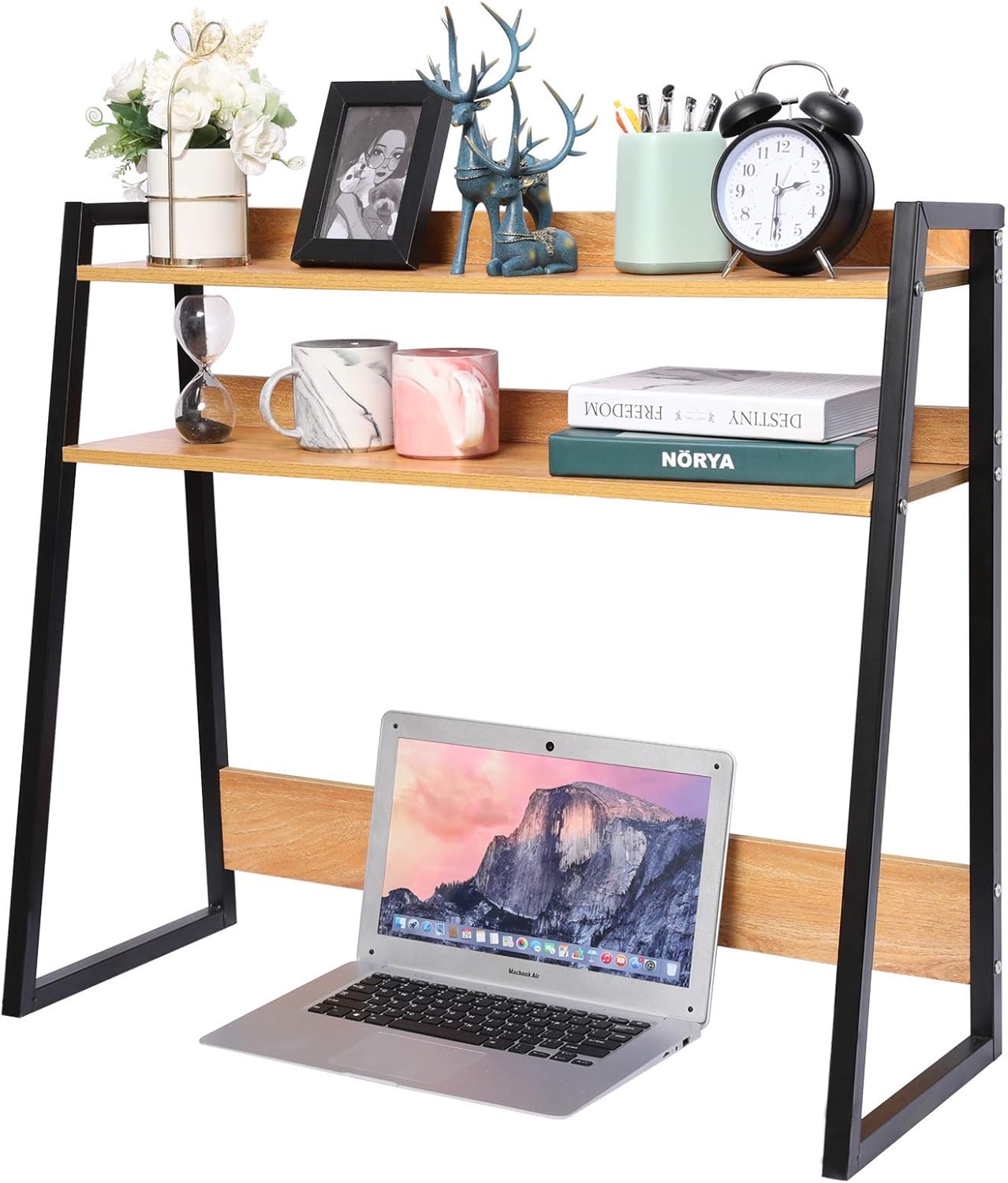 Desktop Bookshelf Wooden Bookcase ,X-cosrack Computer Desk Bookshelf Hutch Storage Organizer Shelves Rack for Office Supplies Organizer