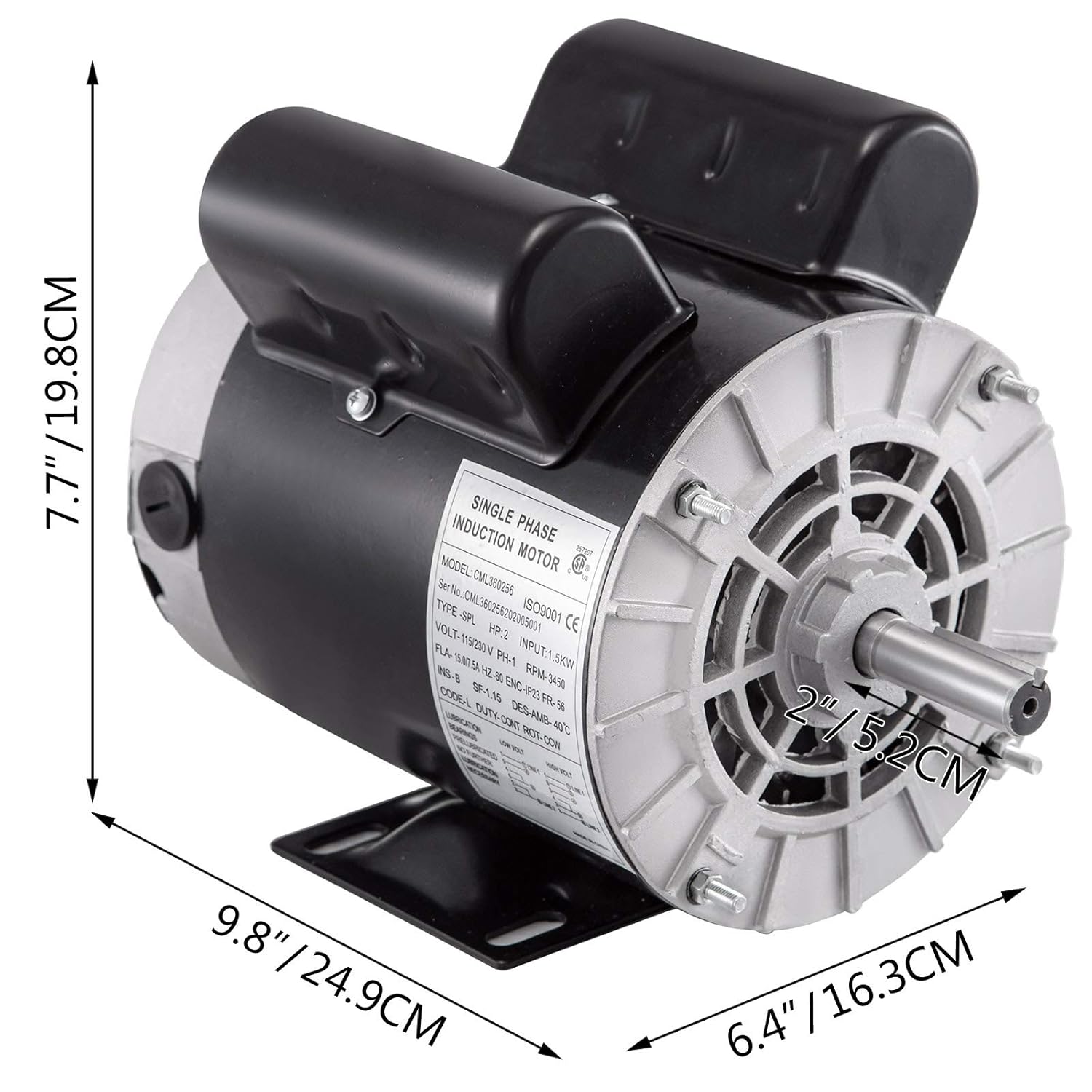 VEVOR Air Compressor Motor, 2Hp 3450RPM Electric Compressor Motor 115V 230V 56 Frame Single Phase Electric Motor for Air Compressor