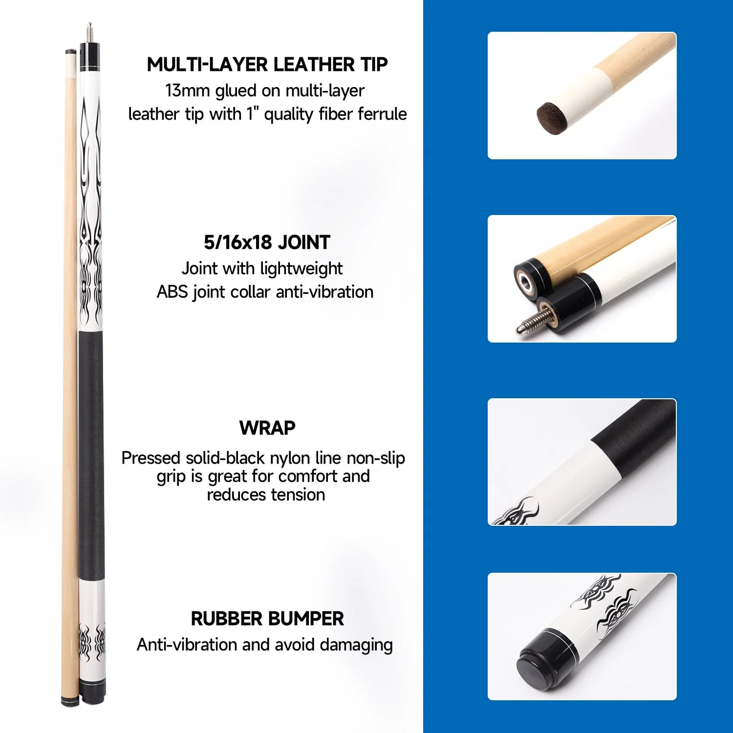 GSE Games & Sports Expert Set of 4 58 18/19/20/21oz Hardwood Maple Billiard Pool Cue Sticks Set for Commercial, Bar and House Use - White