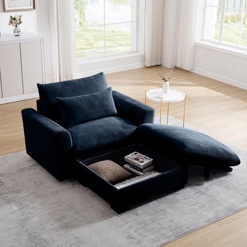 Accent Chair Oversized Arm Chair Corduroy Fabric Single Sofa Chair with Storage Ottoman Comfy Reading Chair Extra Large Extra Deep Extra Wide Living