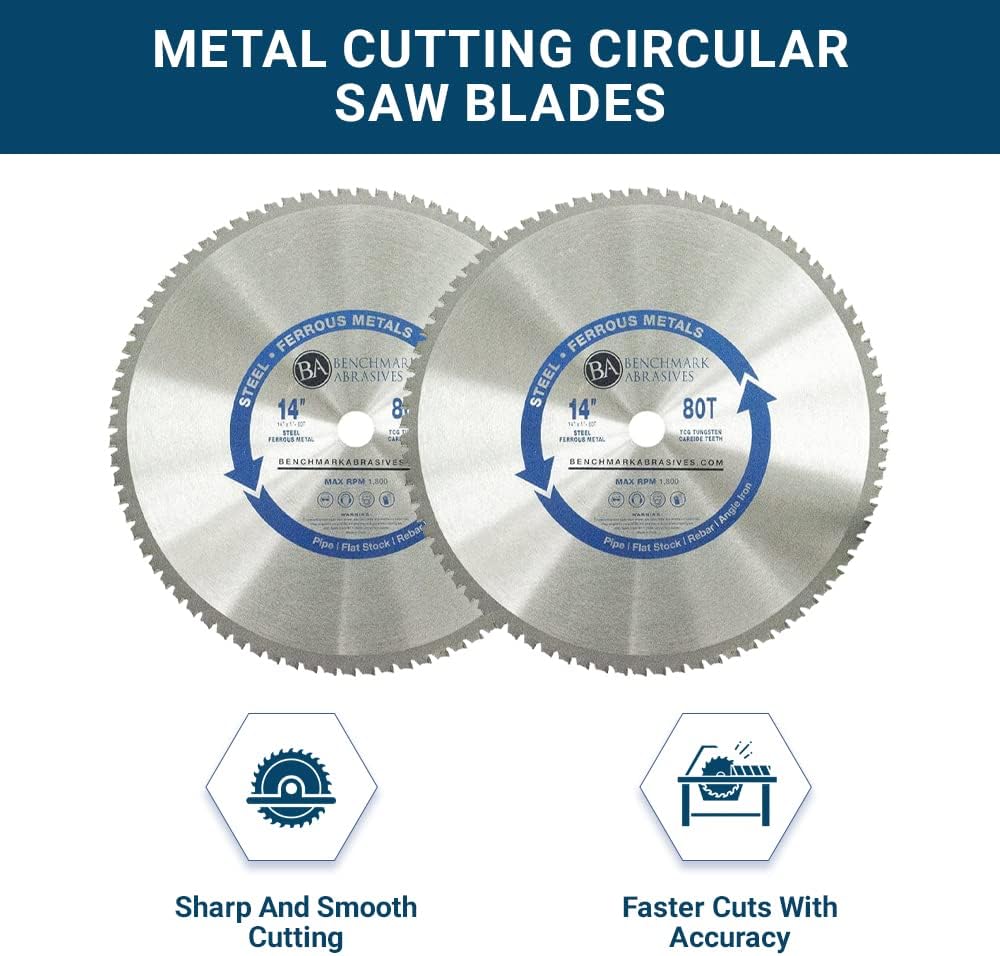 Benchmark Abrasives 14" 80 Tooth Tungsten Carbide Tips Saw Blade for Thin Steel and Ferrous Metals
