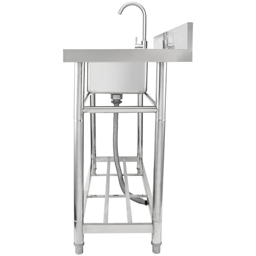 VEVOR Stainless Steel Utility Sink, 1 Compartment Free Standing Small Sink w/Workbench Faucet & legs