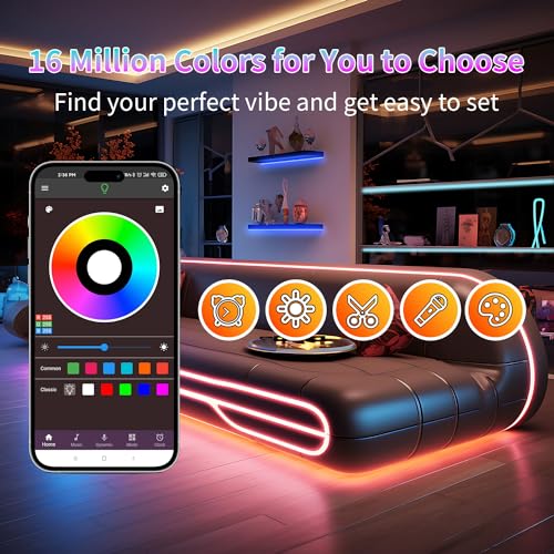 100FT LED Lights for Bedroom, RGB LED Strip Lights Music Sync Color Changing Effects