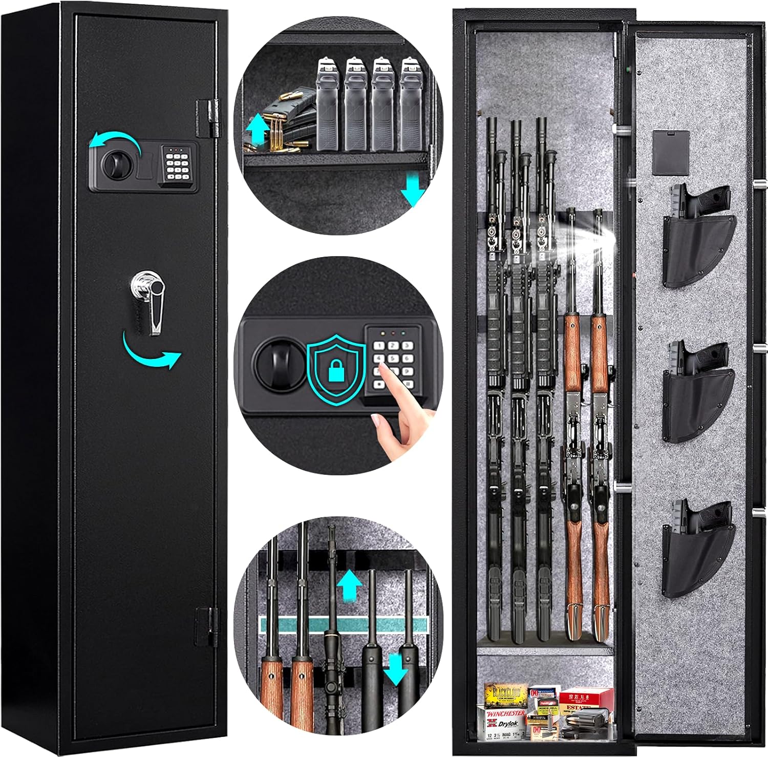 6-5 Gun Safe,Gun Safes for Home Rifle and Pistols, Quick Access Rifle Safe,Gun Safes for Home Rifle and Shotguns with Adjustable Dividers & Racks