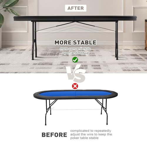 COLOR TREE Foldable Blackjack Poker Table, 84" Premium Texas Hold'em with Cup Holders, Padded Rails, Stylish Blue Design