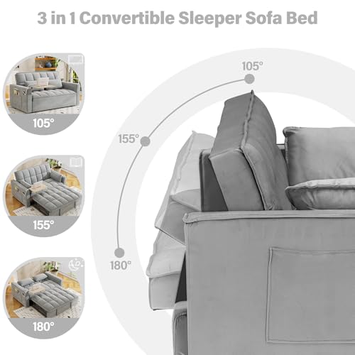 WIIS' IDEA Convertible Sofa Bed,3 in 1 Velvet Sleeper Sofa Pull-Out Bed