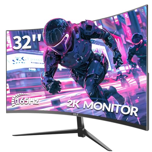 ZZA 32-Inch QHD Curved Gaming Monitor - 2K Resolution, 165Hz Refresh Rate, 1ms Response Time, FreeSync & G-Sync, HDR10, 122% sRGB Coverage, DP/HDMI