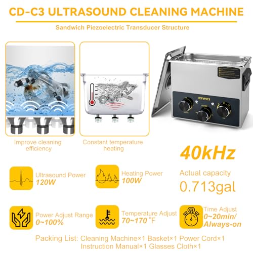 3L Ultrasonic Cleaner, One-Touch Cleaning, Heating, Dual-Frequency, Sweep Frequency, Touch Ultrasonic Cleaning Machine for Labs,Carburetor,Jewelry