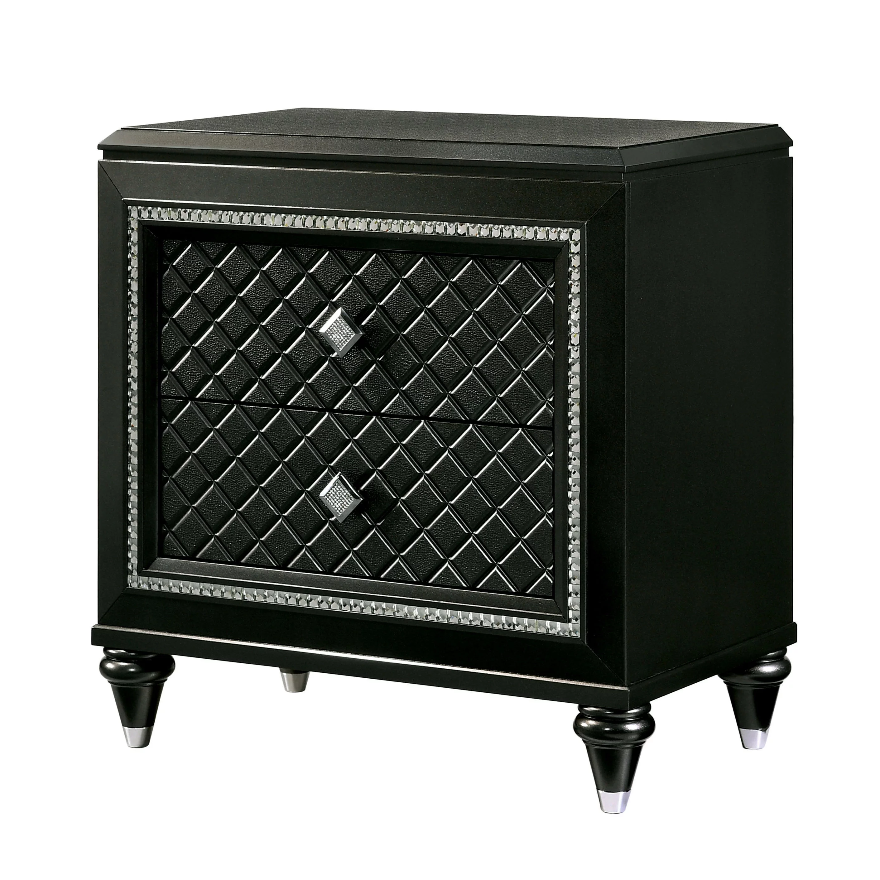Furniture of America Braylene Glam Nightstand with 2-Drawer, Metallic Gray