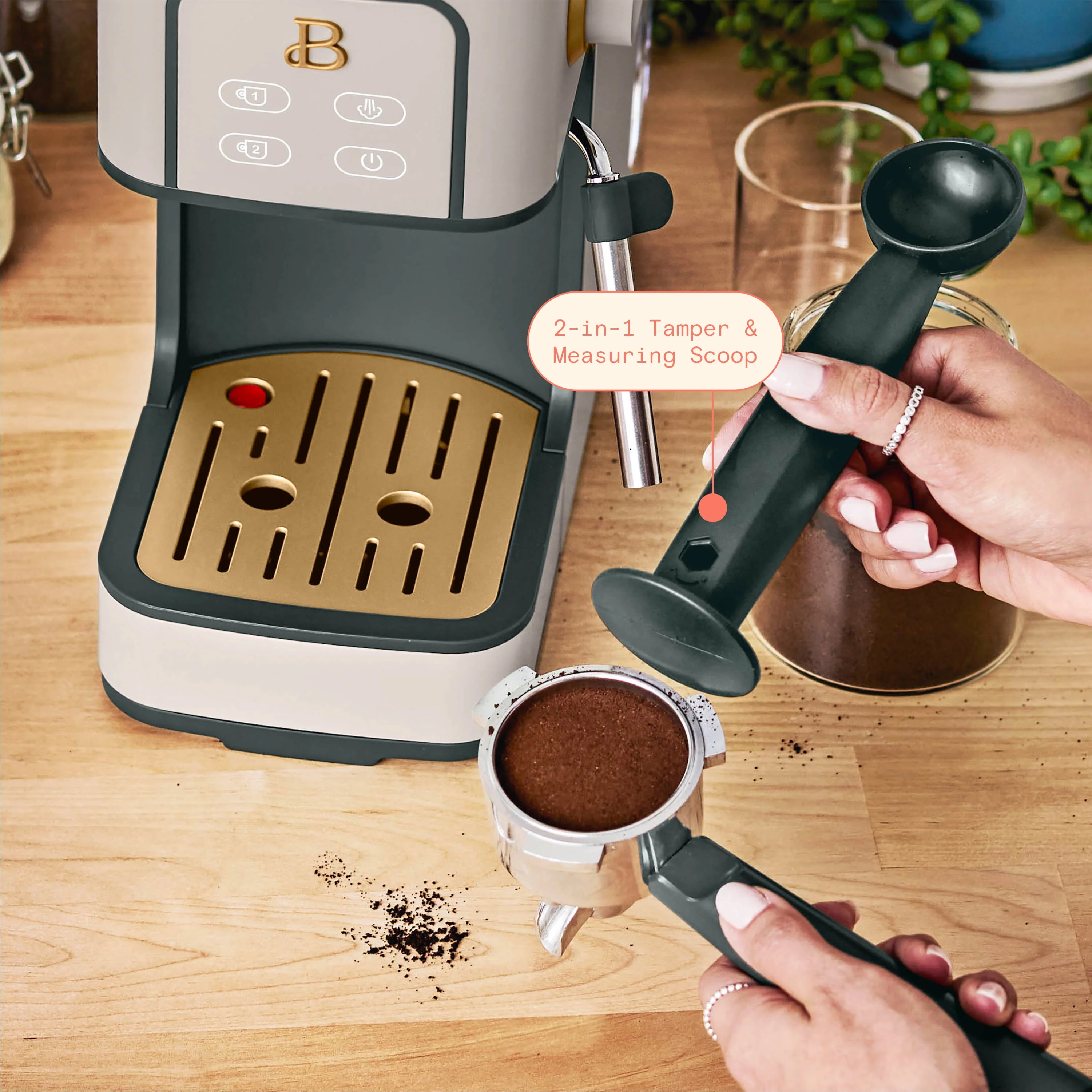 Beautiful Slim Espresso Maker with 20-Bar Pressure, White Icing by Drew Barrymore