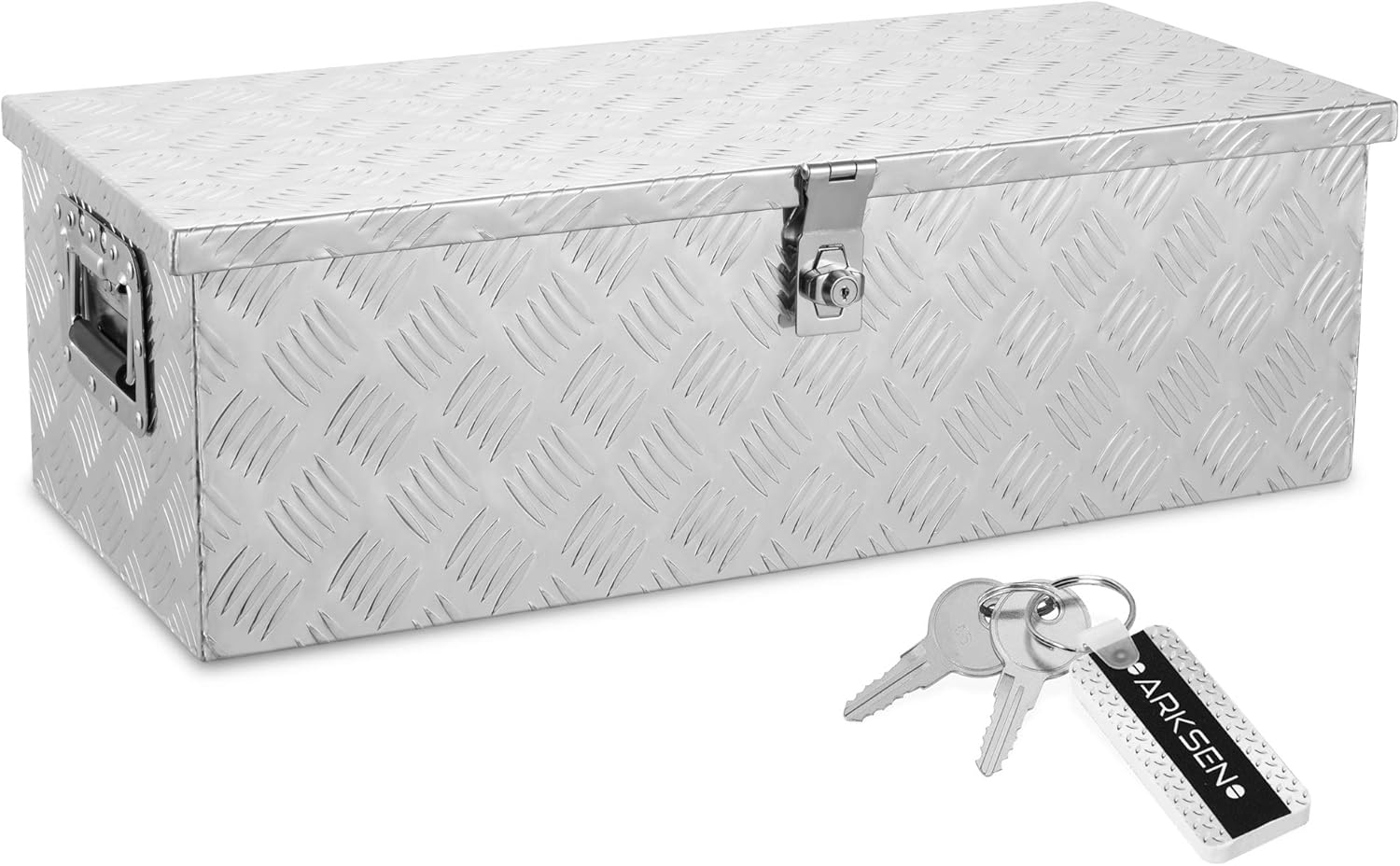ARKSEN 39 Inch Aluminum Bar Tread Tool Box, Waterproof Rectangular Under Truck Storage Chest for Pick Up Truck Bed, RV Trailer