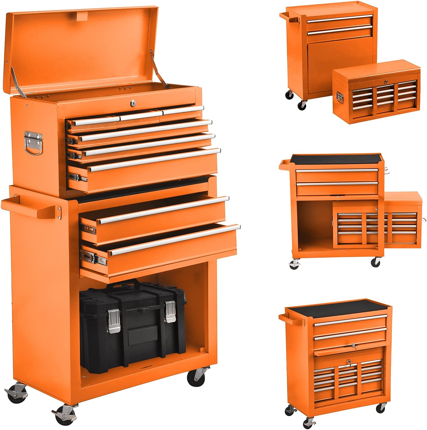 High Capacity 8-Drawer Tool Chest Rolling Tool Box with 4 Wheels, Portable Tool Box Organizer, Tool Chest Cabinet with Lock