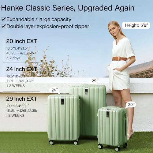 Hanke 29 Inch Luggage Suitcases With Spinner Wheels Lightweight PC hardside Rolling Suitcase With Travel Lock, Checked-Large 29-Inch(Blackish Green)