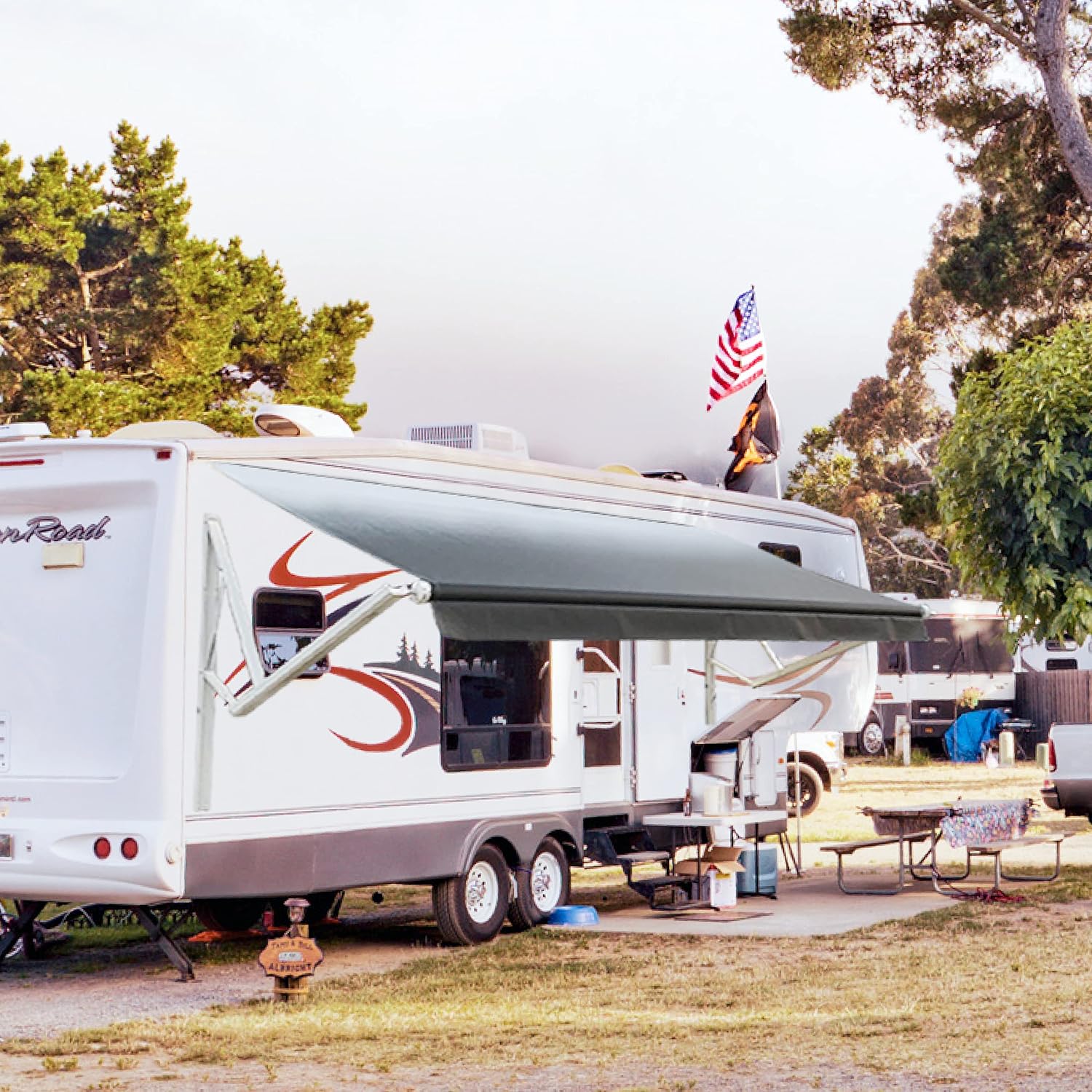 Awnlux White Motorized Modular Retractable RV Awning Full Set Assemblies for RV, 5th Wheel, Travel Trailers, Toy Haulers, and Motorhome