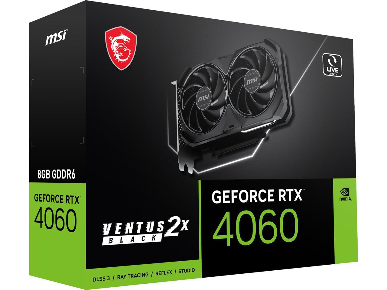 MSI GeForce RTX 4060 Ti VENTUS 2X BLACK 8G OC - Graphics card - GeForce RTX 4060 Ti - 8 GB GDDR6 - PCIe 4.0 x16 - 3 x DisplayPort, HDMI - black