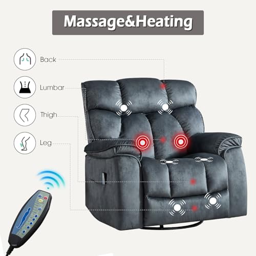 INZOY Massage Swivel Rocker Recliner with Heat and Vibration, Manual Rocking Recliner Chair with Vibrating Massage