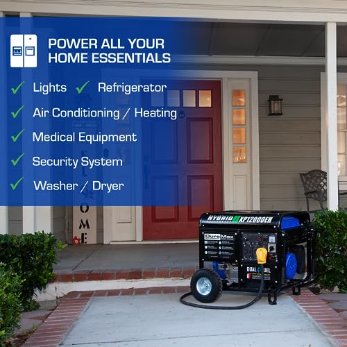 DuroMax XP12000EH 12,000-Watt Dual Fuel Portable Generator – Gas & Propane, Electric Start, Whole Home Backup Power, Transfer Switch Ready