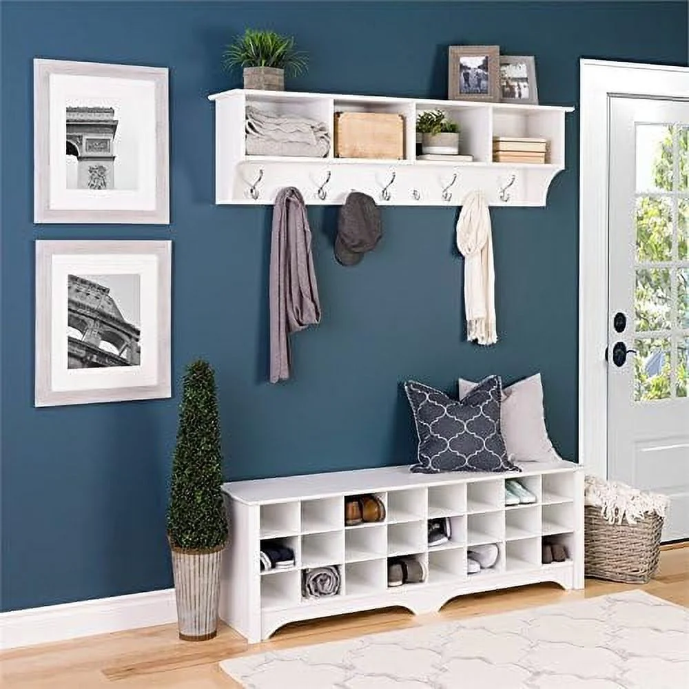 Wide 24-Pair Shoe Cubby Bench, Shoe Rack, Shoe Storage For Entryway, Mudroom, Hallway, Closet And Garage, White