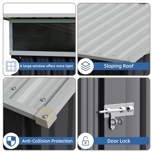 JYQAQA 5x3 FT Outdoor Garden Storage Shed, Waterproof Metal Garden Sheds with Window and Lockable Double Door